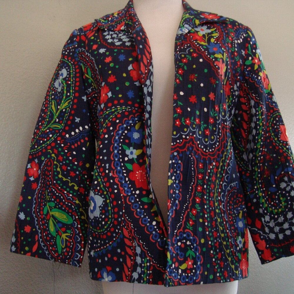 Alfred Dunner Women's Open Front Jacket Navy Blue Floral Print sz 6P